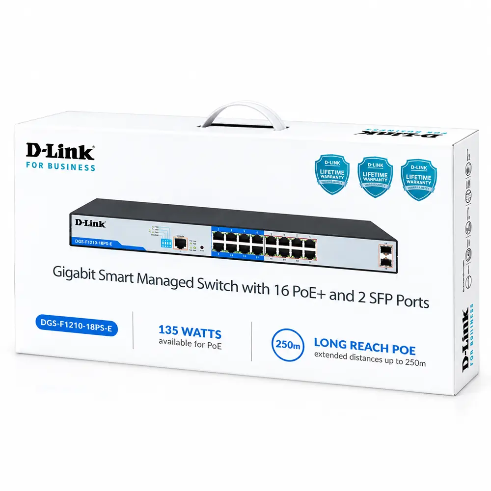D-Link 18-Port Gigabit Smart PoE+ Switch DGS-F1210-18PS-E