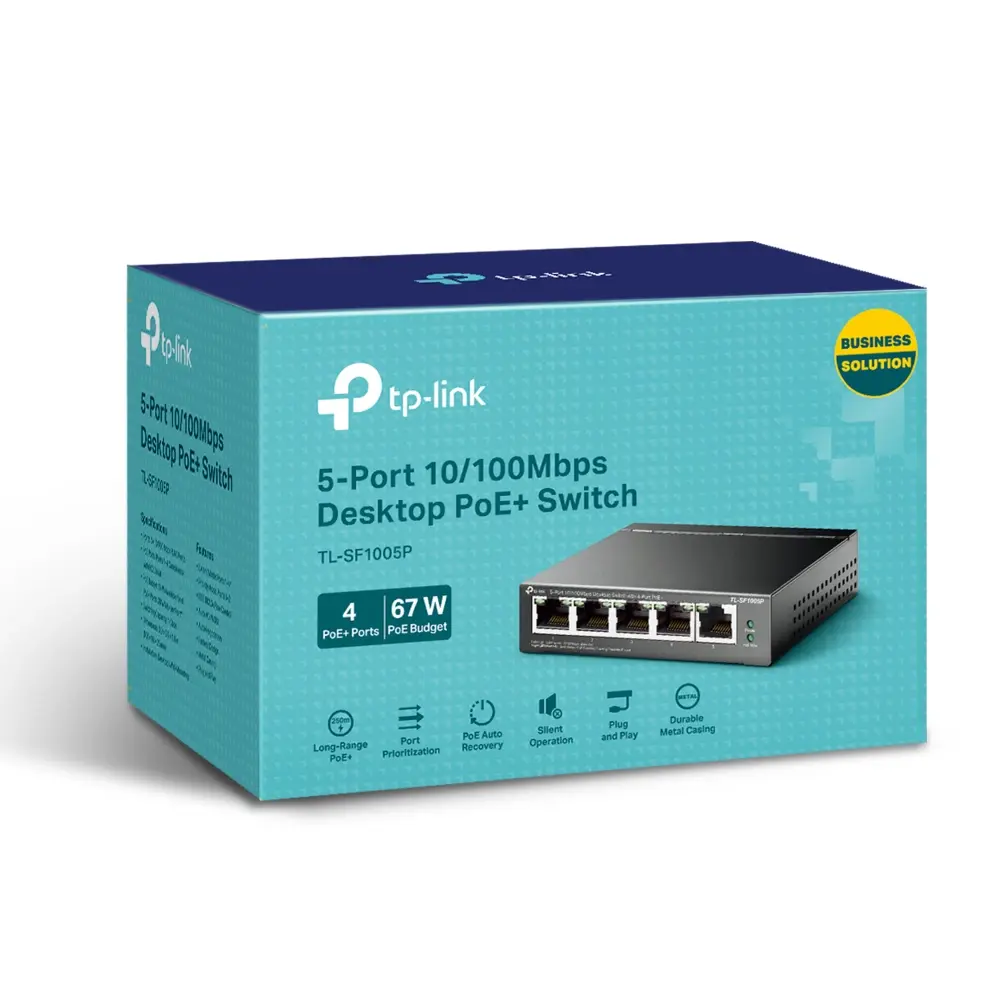TP-Link 5-Port 10/100Mbps Desktop Switch with 4-Port PoE+. TL-SF1005P - Image 2